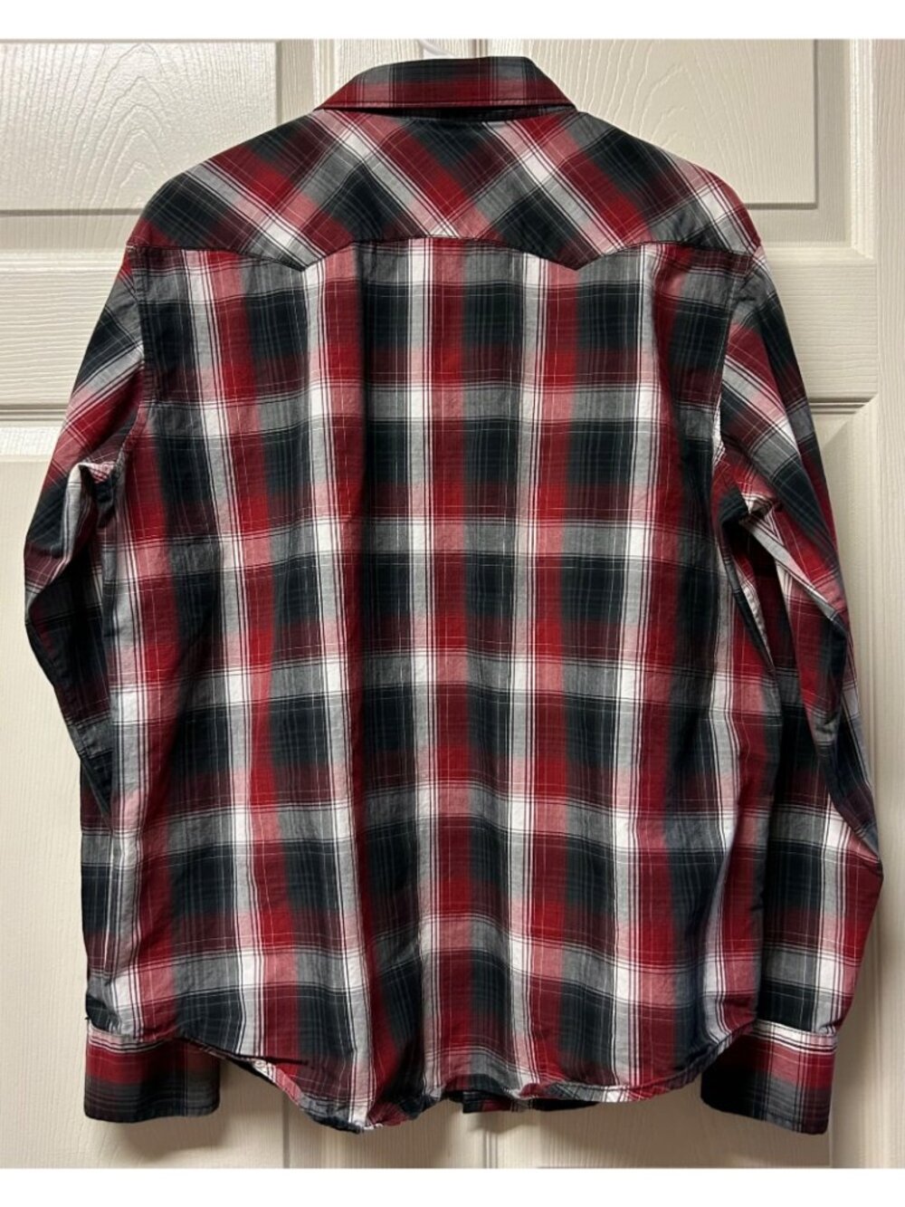 VTG Wrangler American Cowboys Western Pearl Snap Shirt Plaid 44x28 Rodeo Garth - Picture 2 of 8